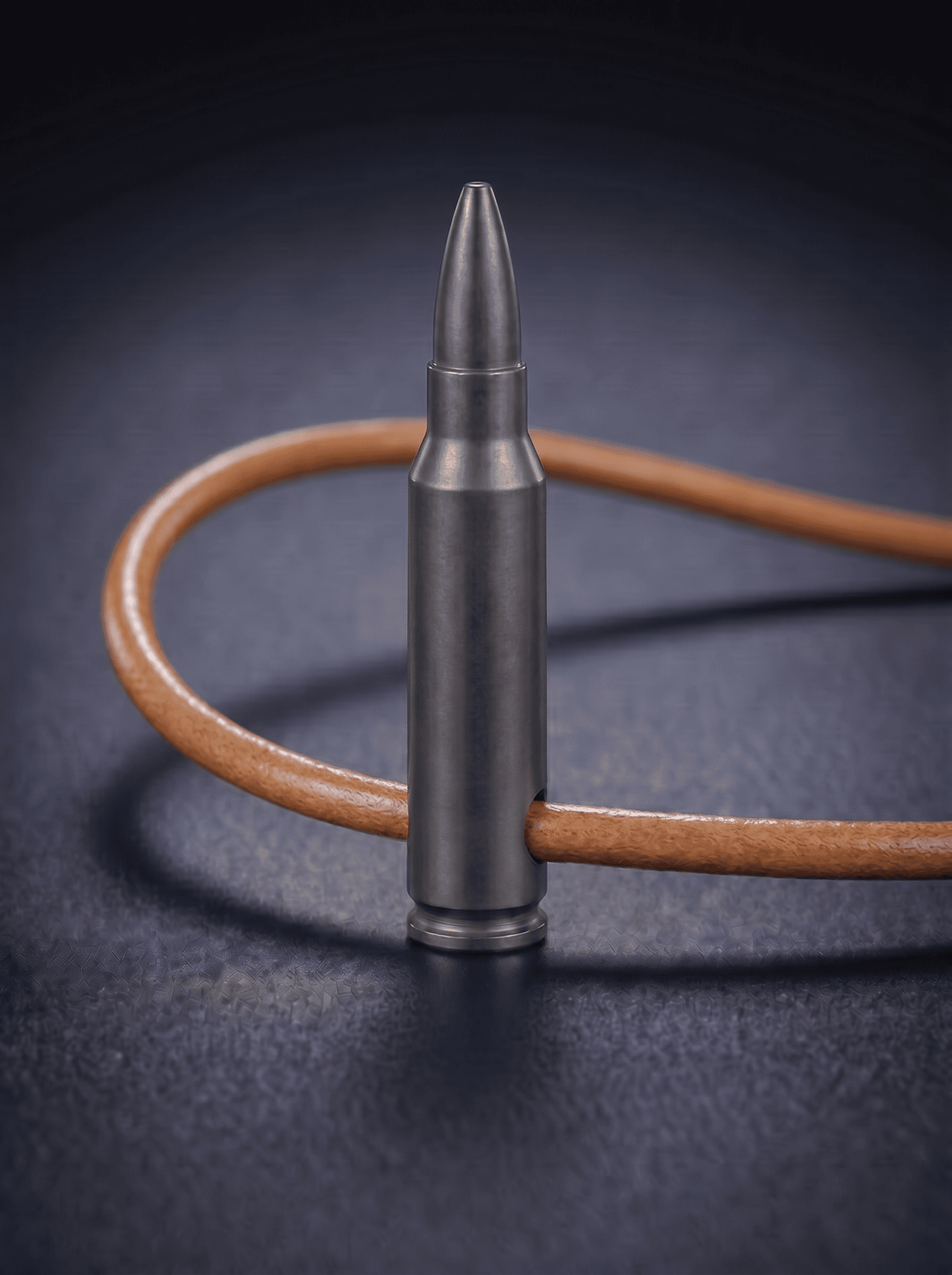 Rifle Cartridge in black on original leather cord — view 1 — Wear Metal